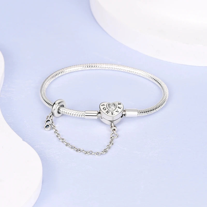 Bracelet Original 925 Sterling Silver Charm Bracelet 17-20CM Love Heart Pave Zirconia Bracelet for Women DIY Charm Jewelry Gifts