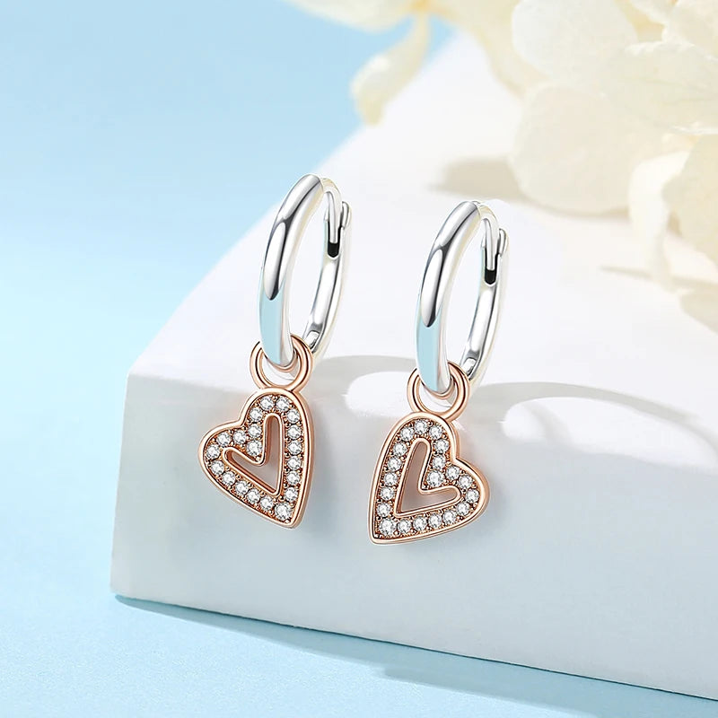 New 2026 Original 925 Sterling Silver Earrings For Women Piercing Hoop Love Heart Earings Rose Gold Wedding Gift Luxury Jewelry