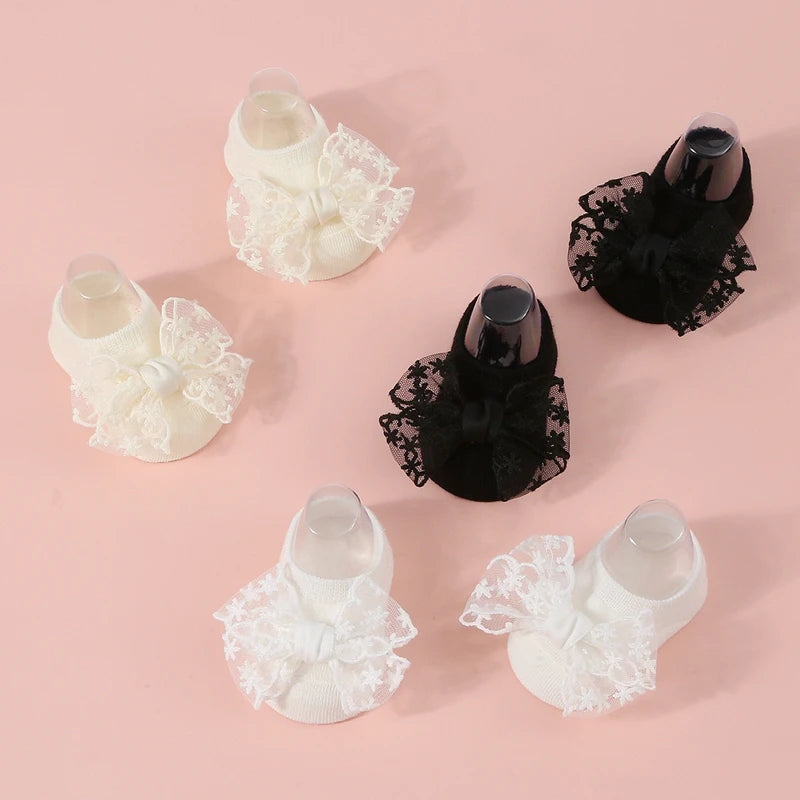 Baby Girls Socks Headband Sets Spring Autumn Knit Lace Bow Princess Socks for Party, Wedding, Baby Shower