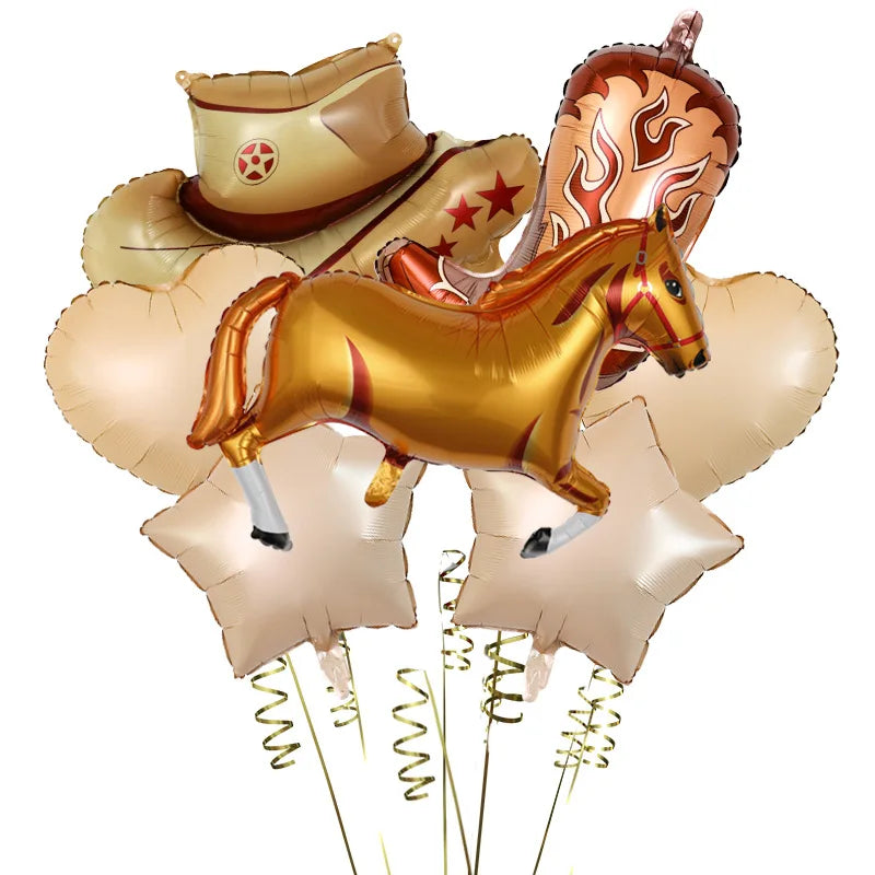 7Pcs/Set Western Cowboy Party Aluminum Film Balloon Set Cowboy Hat Boots Western Birthday Theme Balloon
