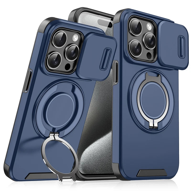 360°Rotating Hidden Metal Car Holder Ring Push Window Protection Lens Shockproof Phone Case For IPhone 16 Pro Max 16 Plus Cover