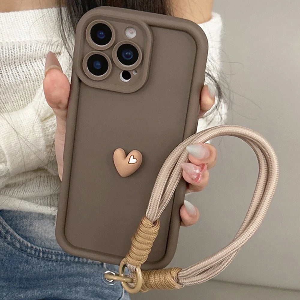 3D Love Heart Soft Lanyard Rope Phone Case For Xiaomi Mi 14 13 12 11 Lite 5G 13T 14T Pro Poco X6 X5 F6 M6 Pro 4G Silicone Cover