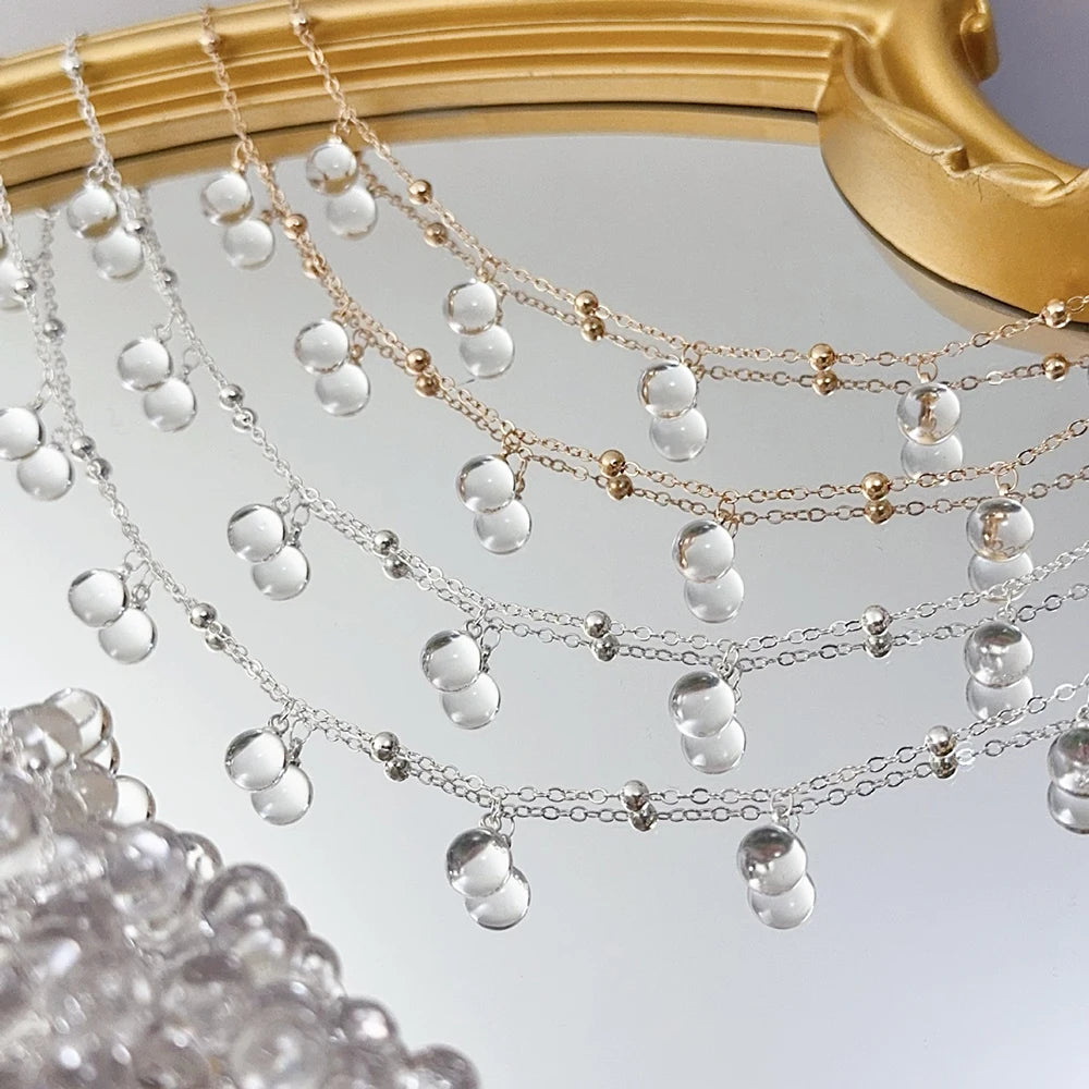 1 Meter Transparent Round Glass Beads Pendant Metal Chain for DIY Teardrop Necklace Bracelets Fashion Chain Accessories