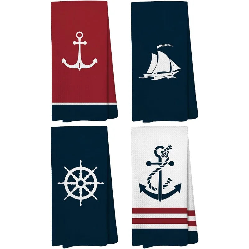 4-piece sailing set kitchen towels, fun seasonal kitchen decoration, kitchen hanging towels, 15.7x23.6 inches