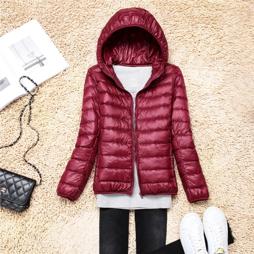 Women Puffer Jacket 2024 New Spring Autumn Female Ultra Light Weight Packable Hooded Down Coats Winter Inner Dock Down Coat