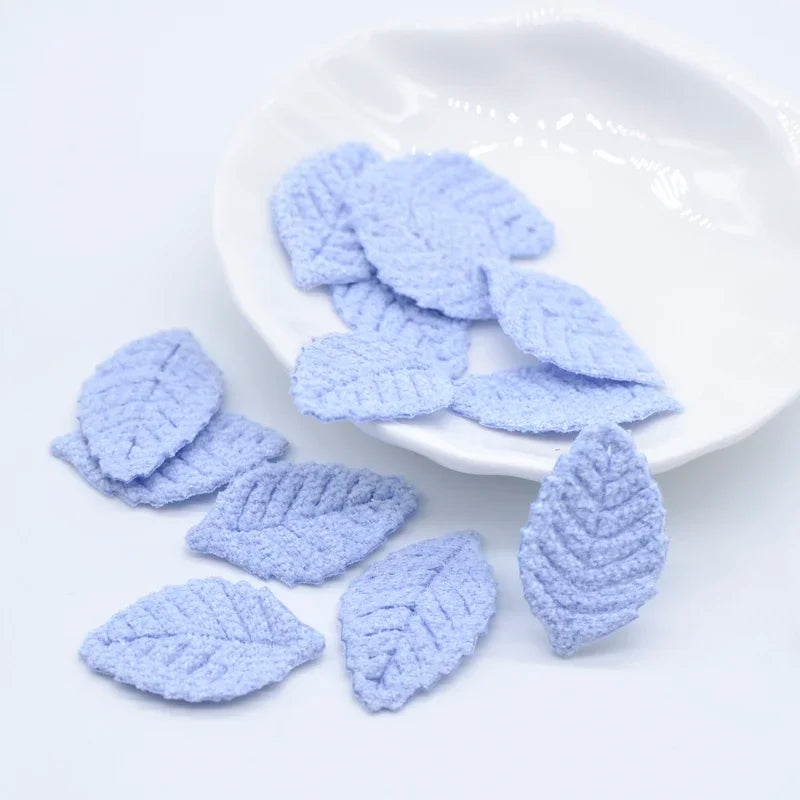 100Pcs 18*27mm Woolen Leaf Padded Flower Appliques for Children's Crafts Headwear Accessories DIY Hair Clips Earing Decoration