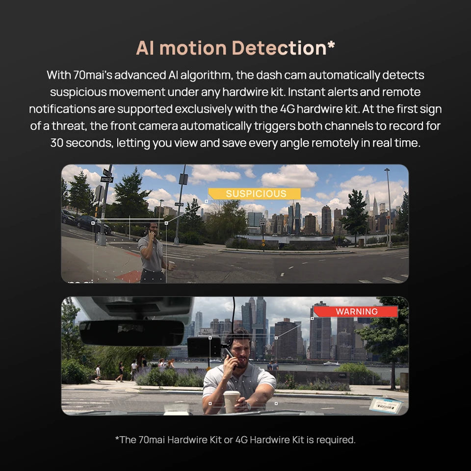 70mai Dash Cam 4K A810S HDR IMX678 Supercapacitor 4G LTE Remote Control Wi-Fi 6 Voice Control GPS ADAS Car Camera 70mai A810S