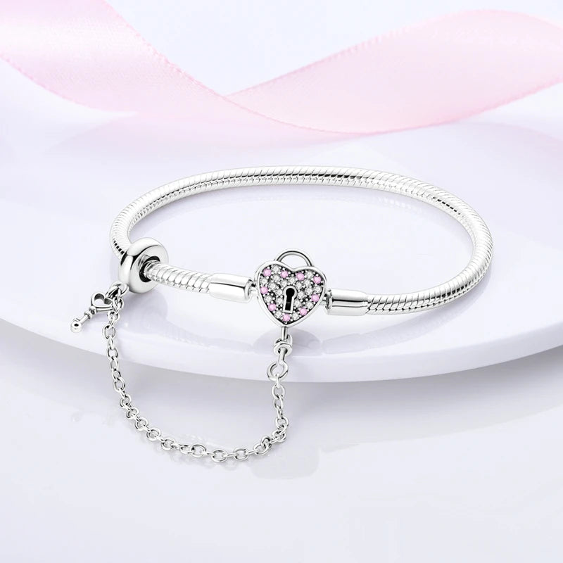 Bracelet Original 925 Sterling Silver Charm Bracelet 17-20CM Love Heart Pave Zirconia Bracelet for Women DIY Charm Jewelry Gifts