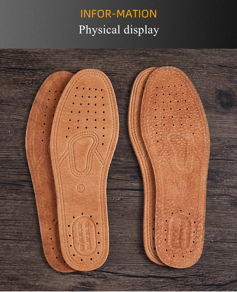 Real Cowhide Insole Leather Shoes Boots Shoe Inserts Soft Breathable Deodorant Anti-slip Template Shock Absorbing Insoles Sole