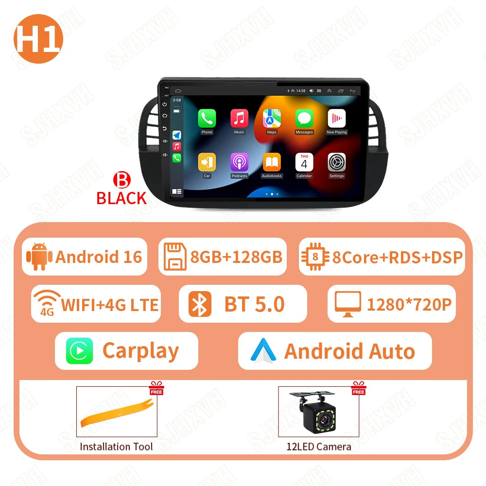 Car DVD Android 16 Radio Stereo For Fiat 500 2007-2015 Auto Multimedia Player GPS Navigation Head Unit High-Performance WIFI
