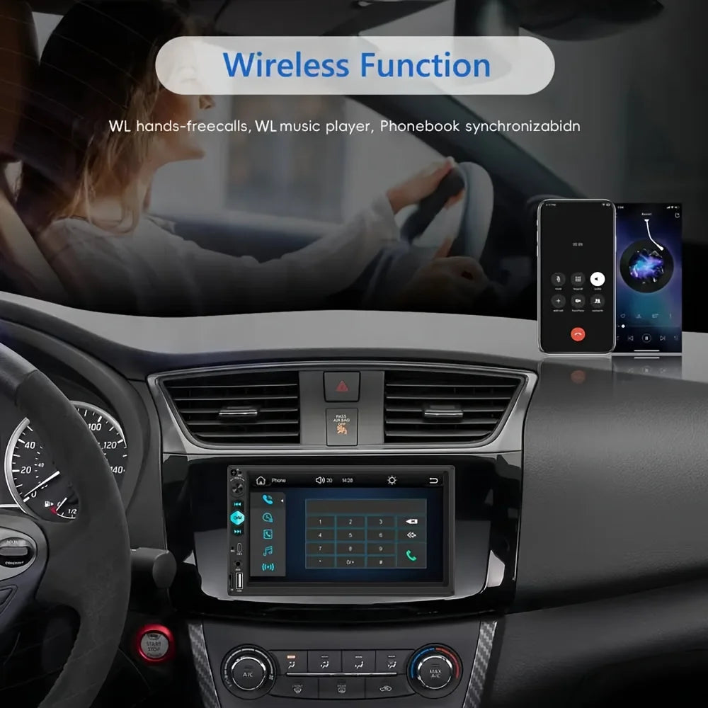 [17.78 cm Support Type-C Car MP5 Player] Double Din Car Stereo Player | with Wireless FM, Type-C/Usb/Tf/Aux Input