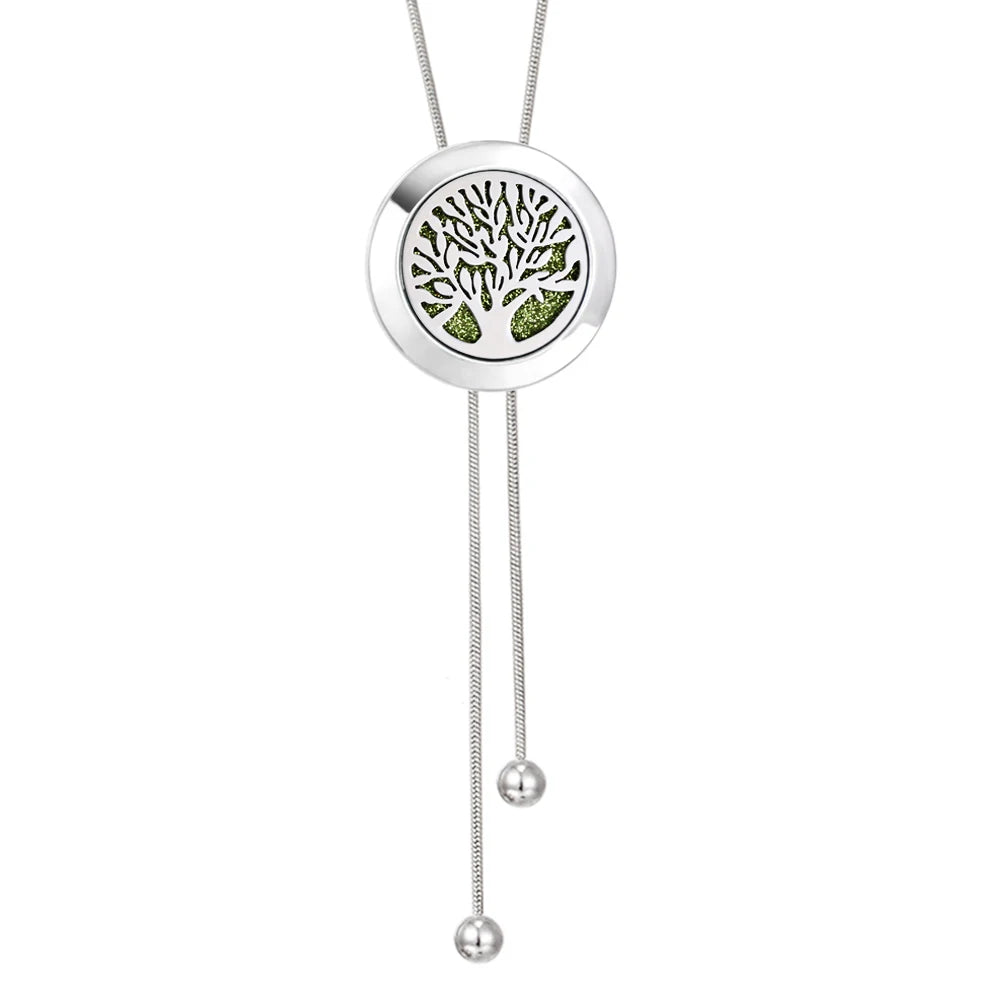 Tree Of Life Aromatherapy Necklace Spiral Open Perfume Locket Essential Oil Diffuser Tassel Pendant Necklace Aroma Jewelry Gift