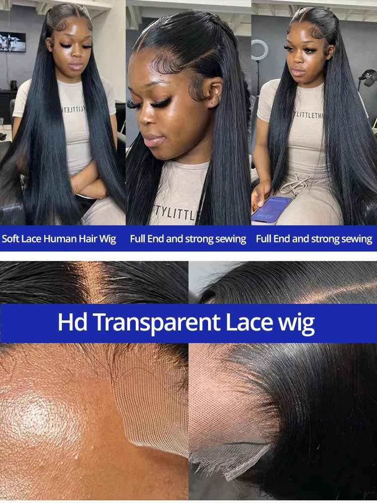 Smooth Silky Long Straight Glueless Full Lace Front Human Hair Wigs For Women Cambodian Raw Virgin 13x4 13x6 Hd Bone Straight Transparent Lace Front Wig Human Hair 40 42 Inch 300 Density Silky Straight HD Lace Frontal Wig Pre