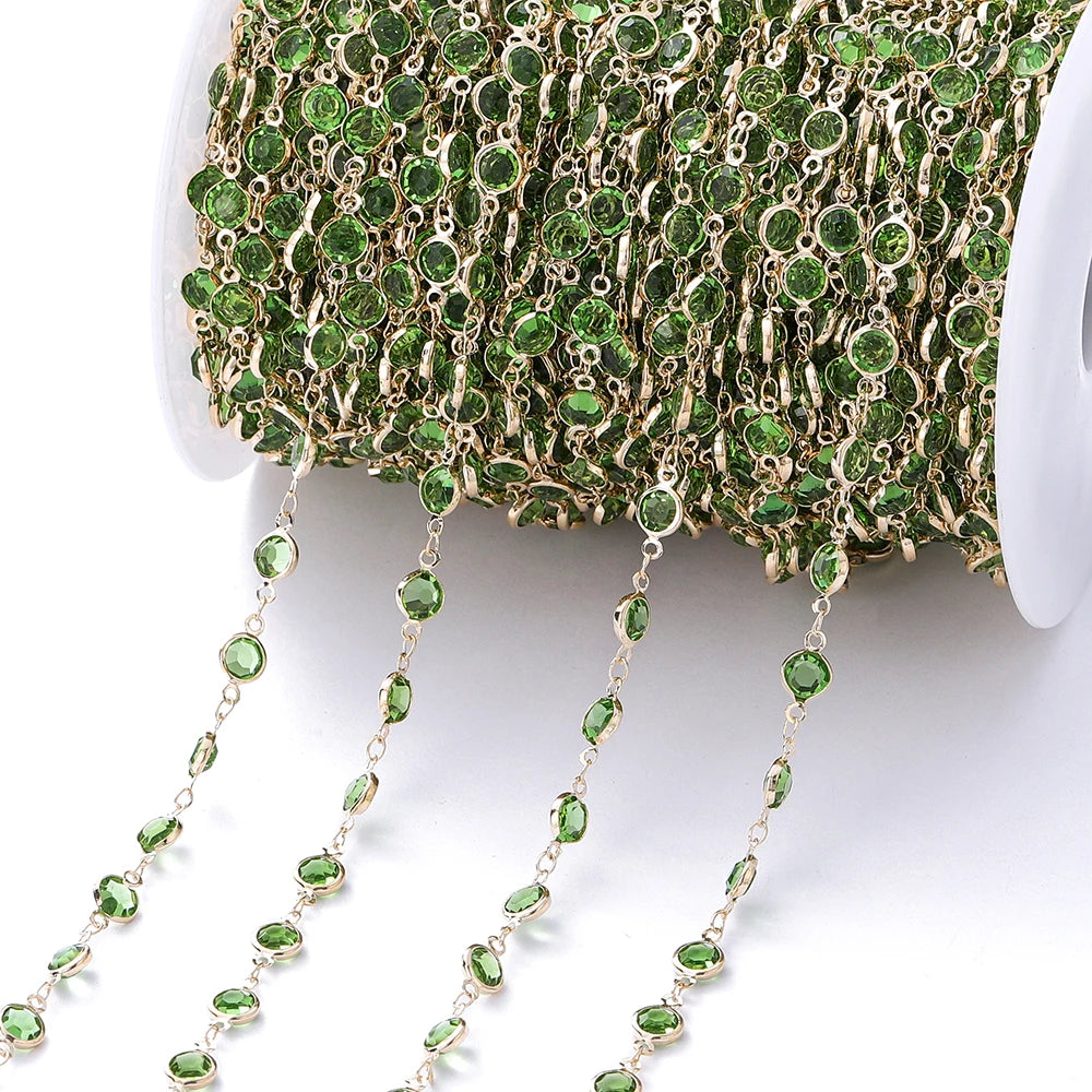 1Meter 6mm Colorful Crystal Beads Beaded Chain Glass Bead Necklace Chain Findings for DIY Bracelet Jewelry Making Supplies