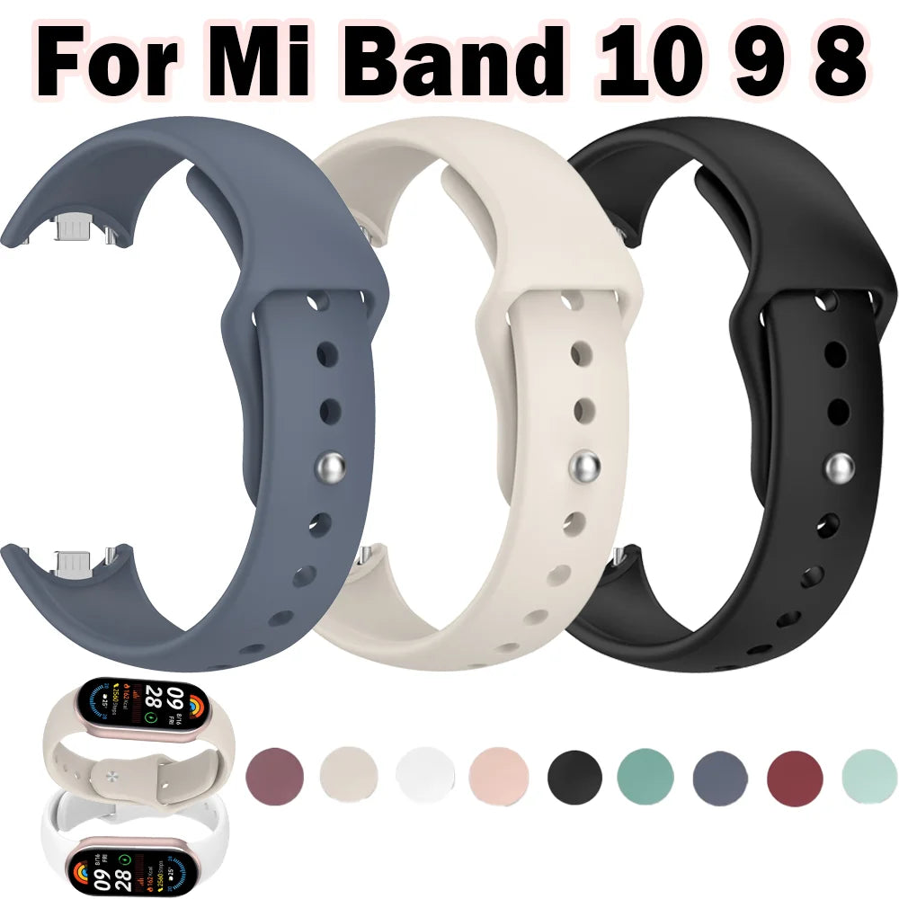 Silicone Watch Band for Xiaomi Mi Band 10 9 8 NFC Soft Waterproof Sport Straps Replacement Wristband for mi band 10 9 Smartwatch