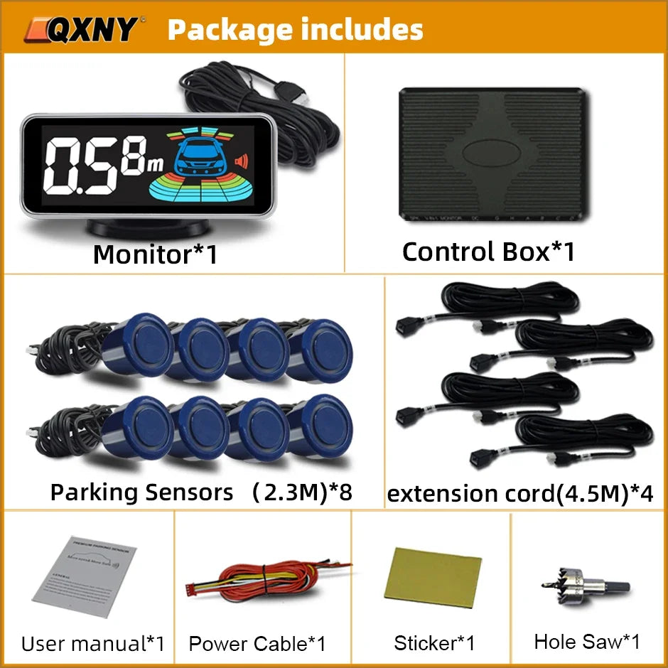 8 Parktronic Parking Sensors Kit Reversing Front and Rear Car Backup Radar Detector Backing Assistance Sound Aler AID