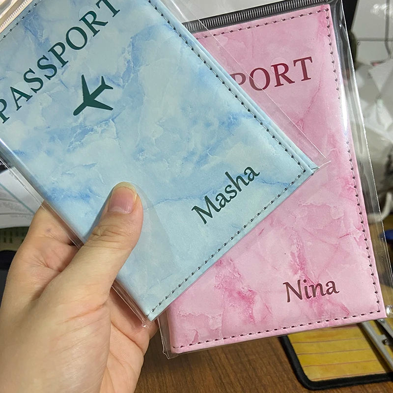 Laser Engraving Customize Name Passport Holder Travel Wallet Marble Patten Case for Passports Passport Cover With Personal Names