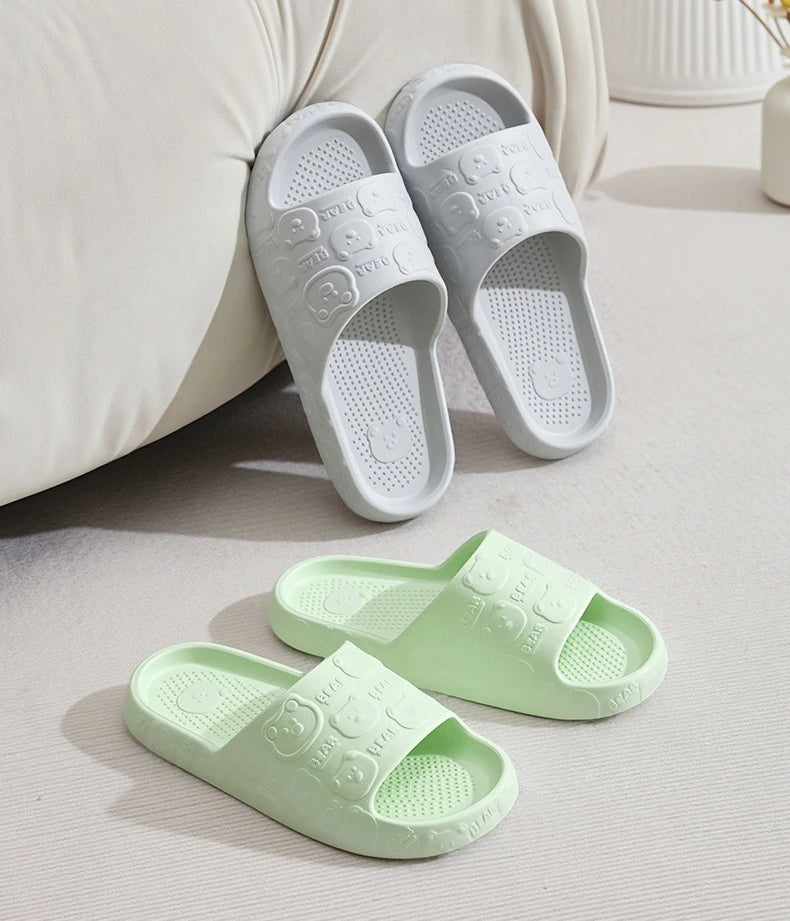 Couple Printting Cute Bear Women Slippers Summer Indoor Soft Cartoon Sandals Bathroom Anti-slip Outdoor Comfy Men Leisure Shoes