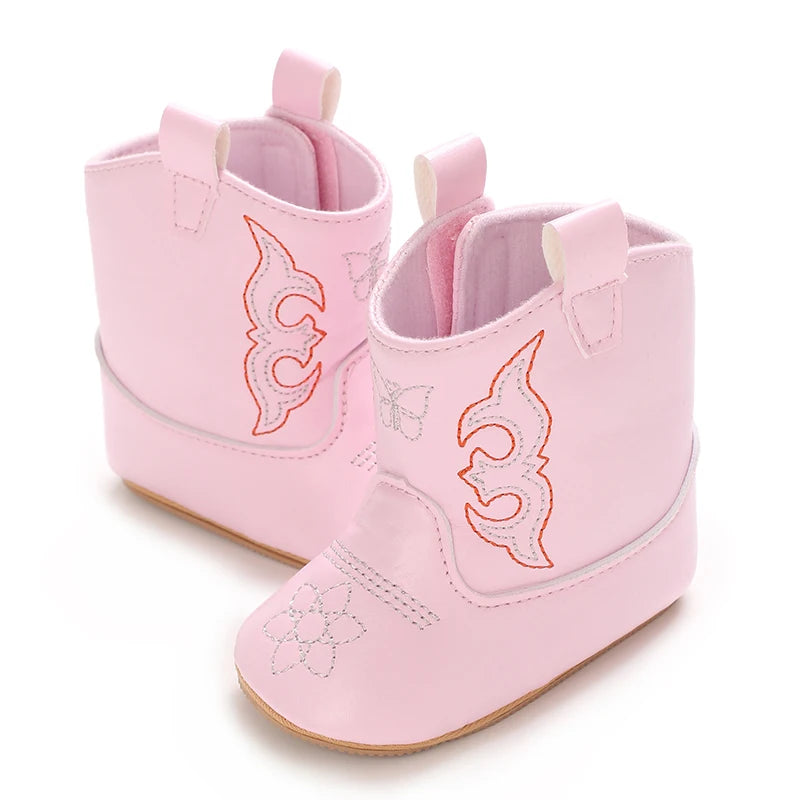 Western Cowboy Princess Baby Boots 0-18M Infant Pre-Walker Shoes Soft Sole Embroidered Footwear for Newborn Girls