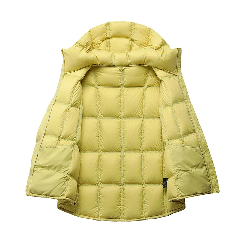 Schinteon Women Light White Down Jacket with Hood Loose Over Size Casual Autumn Winter Outwear Square Warm Short Coat 2026 New