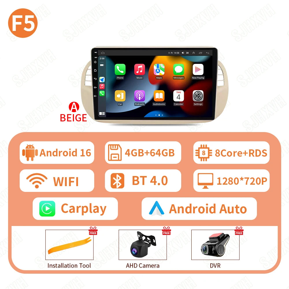 Car DVD Android 16 Radio Stereo For Fiat 500 2007-2015 Auto Multimedia Player GPS Navigation Head Unit High-Performance WIFI