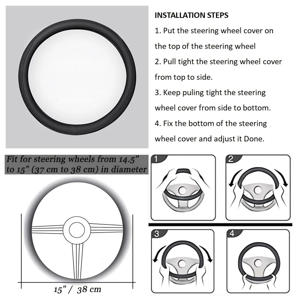 Napa Leather Perforated Patchwork Car Steering Wheel Cover, Non-slip, Breathable, Fits 14.5–15 Inch Steering Wheel Cover