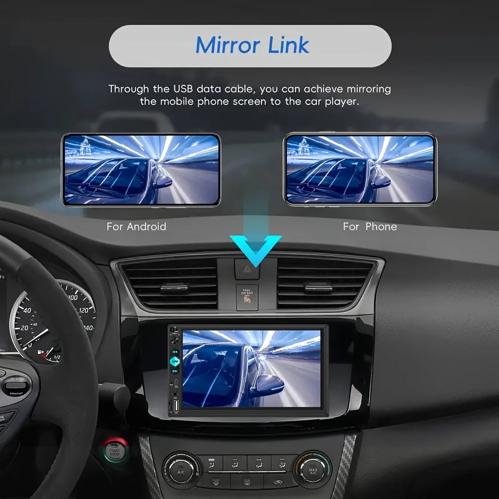 [17.78 cm Support Type-C Car MP5 Player] Double Din Car Stereo Player | with Wireless FM, Type-C/Usb/Tf/Aux Input