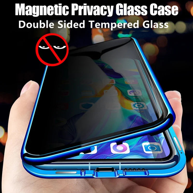 Protect Anti Peeping Privacy Double Sided Tempered Glass Phone Case For Redmi Note 12 13 14 Pro Plus 5G Metal Magnetic Cover