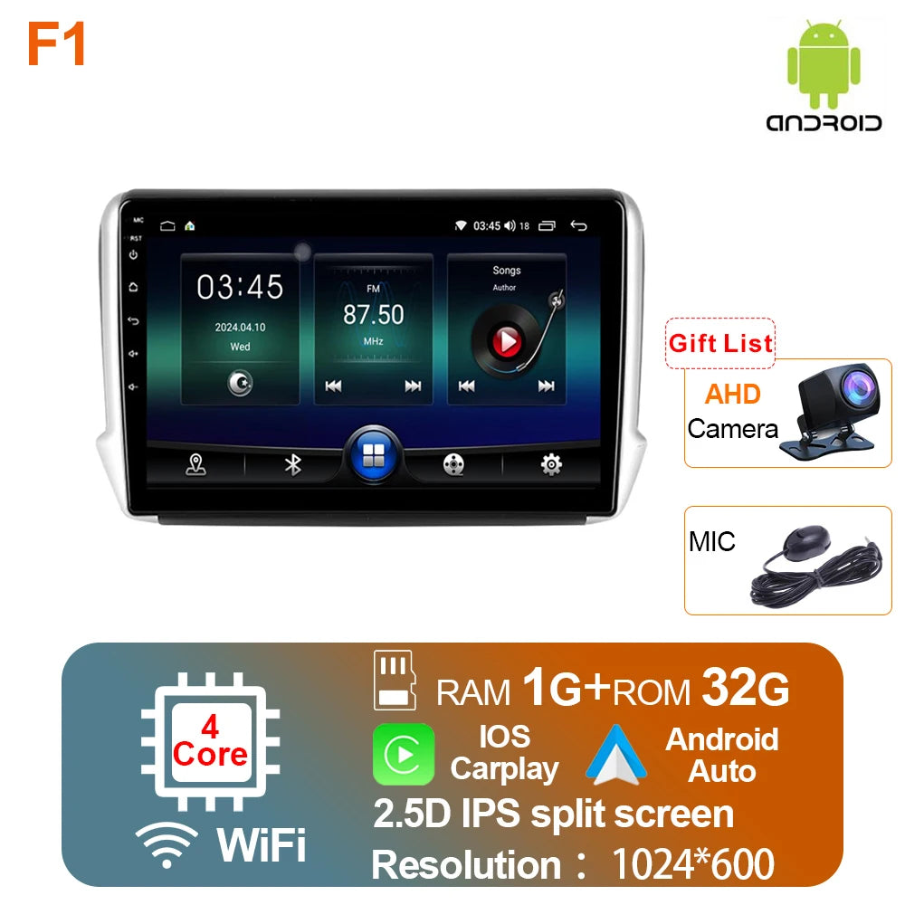 Android 14 For Peugeot 208 2008 2012-2018 Car Radio Multimedia Video Player CarPlay Auto Stereo GPS Navigation Head Unit Wifi 4G