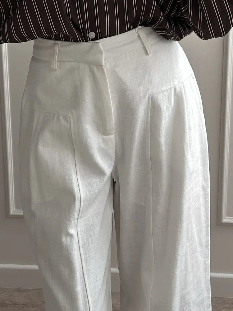 Summer White Pants For Women Cotton Formal High Waist Wide Leg Trousers Ladies Elegant Summer Women's Pants Straight Leg Office