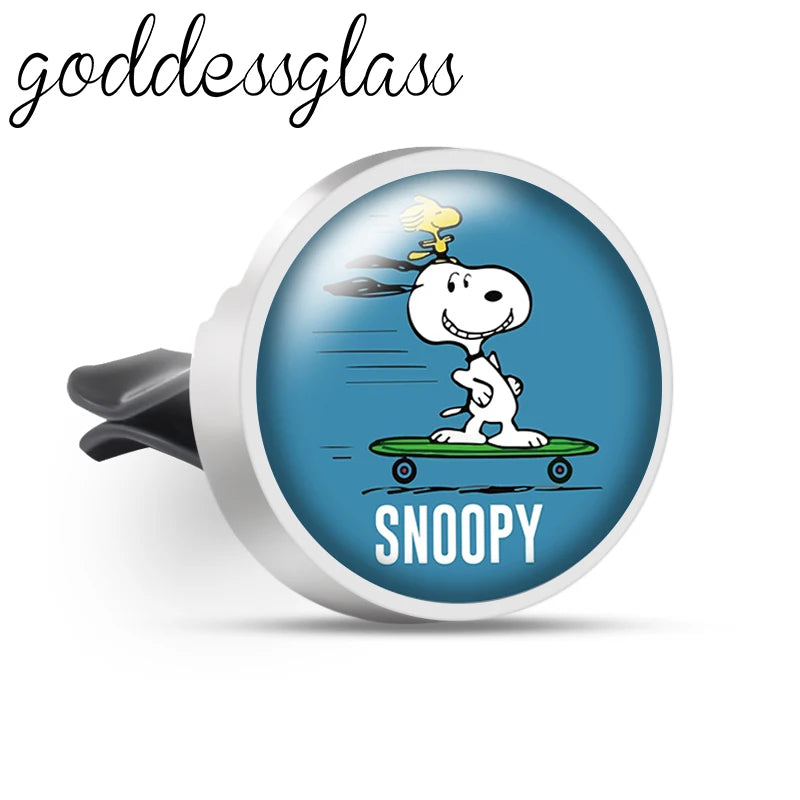 Snoopy on the Road 66 Walking Anime Photo Aromatherapy Car Decoration Clip Perfume Locket Fittings Oil Scent Gift keychain