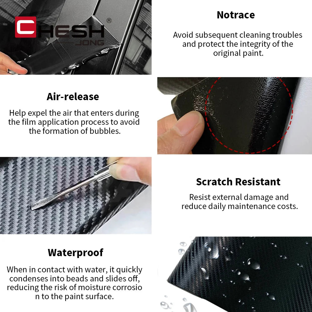 3D Carbon Fiber Car Sticker Paste Protector Glossy Black Vinyl Wrap Film Car Wrap Sheet Film Waterproof Protection Accessories