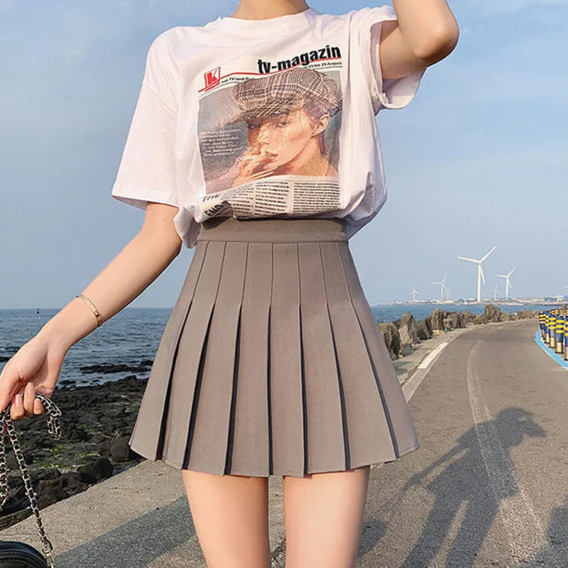 2025 High Waist Skirt Womem Solid Black Preppy Pleated Mini Skirt Summer Fashion Korean A-Line Short Skirt Girl Y2k Cute Skirt