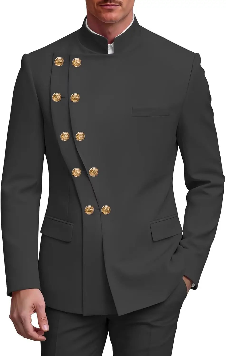 2 Piece Slim Fit Mens Suit Chinese  Suits Stand Collar Tuxedo for Men Wedding Prom Blazer Pant Set