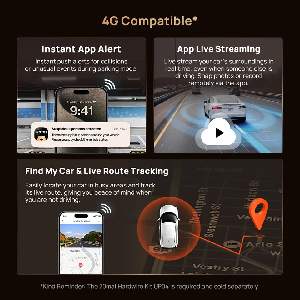 70mai Dash Cam 4K A810S HDR IMX678 Supercapacitor 4G LTE Remote Control Wi-Fi 6 Voice Control GPS ADAS Car Camera 70mai A810S