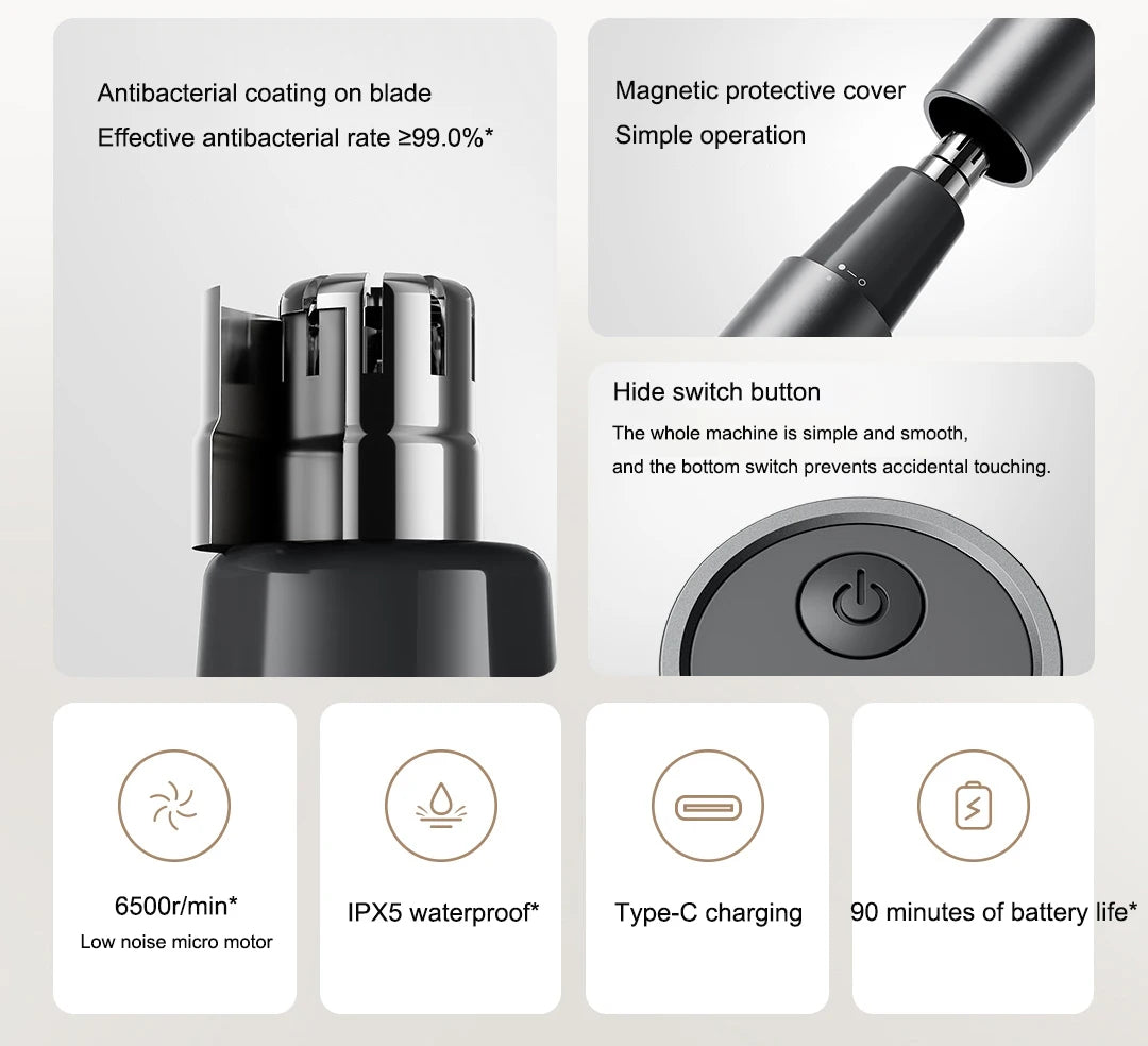 Xiaomi Mijia Electric Nose Hair Trimmer Portable Rechargeable Nose Ears Hair Eyebrow Painless Trimmer for Men Women