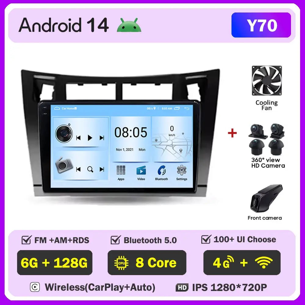 Car Radio Android 16 For Toyota Yaris 2 XP90 2005 - 2012 Auto Multimedia Stereo Dash Cam Screen GPS Head Unit Navigation DVD BT