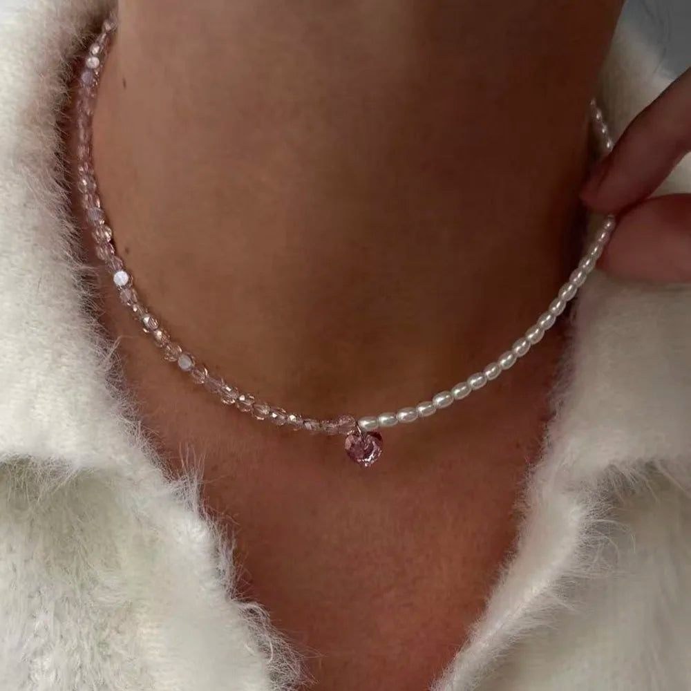 Fashion Tassel Chain Pendant Necklace For Women Boho Transparent Crystal & Imitation Pearl Chain Jewelry Valentine's Gift N0538