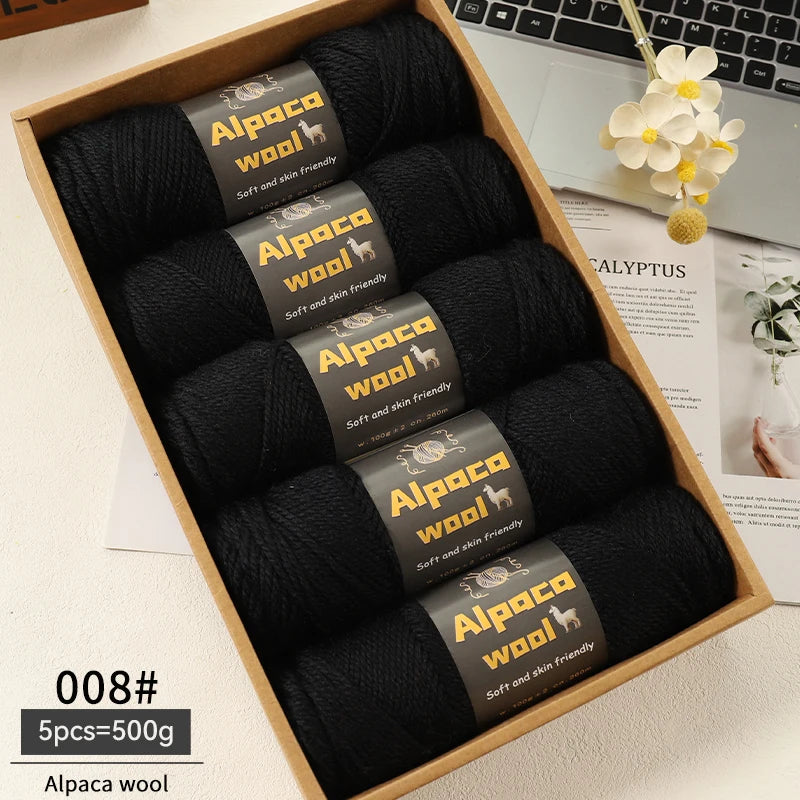 500g Alpaca Wool 245 Chunky Knitting Yarn Multi-Color Autumn and Winter Fashionable Gift for Men and Women DIY Knitting Material Kit for Warm Sweaters, Coats, Scarves, Hats, Gloves, Leg Warmers, Knee Pads Yarn Balls 5Pcs/Pack