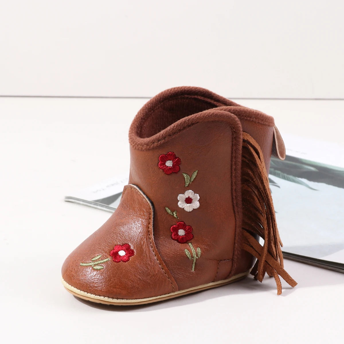 Leather Western Boots Cowboy Bootie Soft Sole Non-Slip Crib Shoes for Baby Infant Toddler Girls Boys Newborn