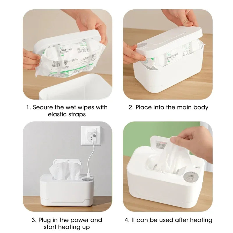 Baby Wet Wipe Heater Warmer with LED Display Wet Towel Dispenser Portable USB Baby Wipe Warmer Napkin Heating Box Home/Car