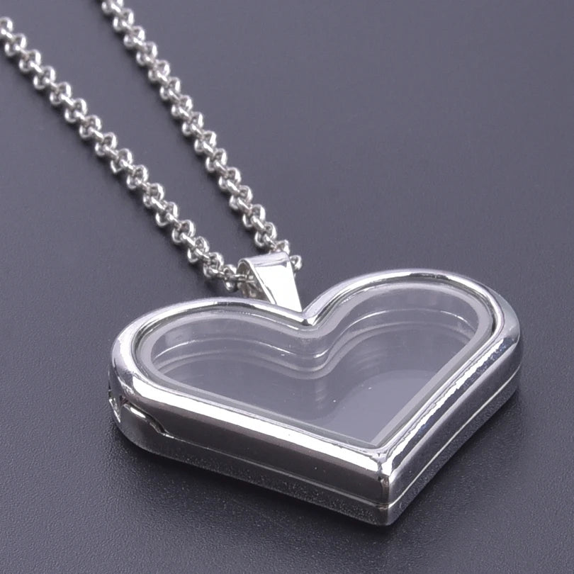 1Pc Trendy Sweet Love Glass Reliquary Photo Locket Pendant Necklaces Goth Heart Cremation Ashes Urn Relicario Collares Jewelry