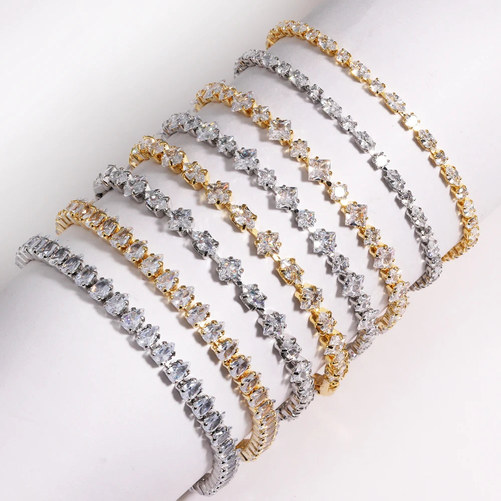 Sparkling Cubic Zircon Tennis Bracelets for Women Luxury Dainty Stackable Silver Color Chain Crystal CZ Banquet Wedding Jewelry