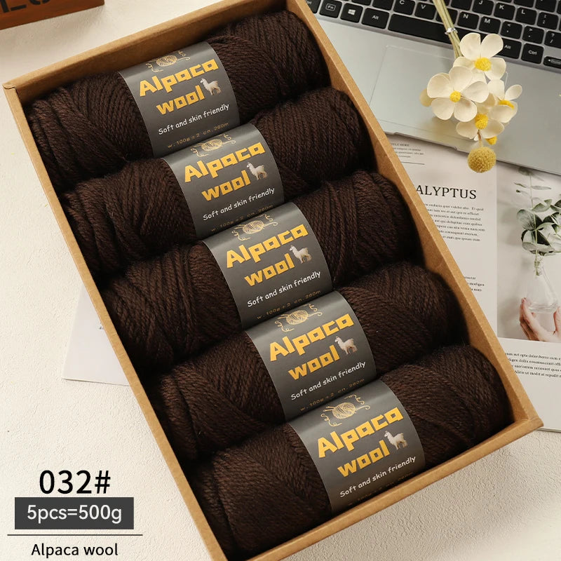500g Alpaca Wool 245 Chunky Knitting Yarn Multi-Color Autumn and Winter Fashionable Gift for Men and Women DIY Knitting Material Kit for Warm Sweaters, Coats, Scarves, Hats, Gloves, Leg Warmers, Knee Pads Yarn Balls 5Pcs/Pack
