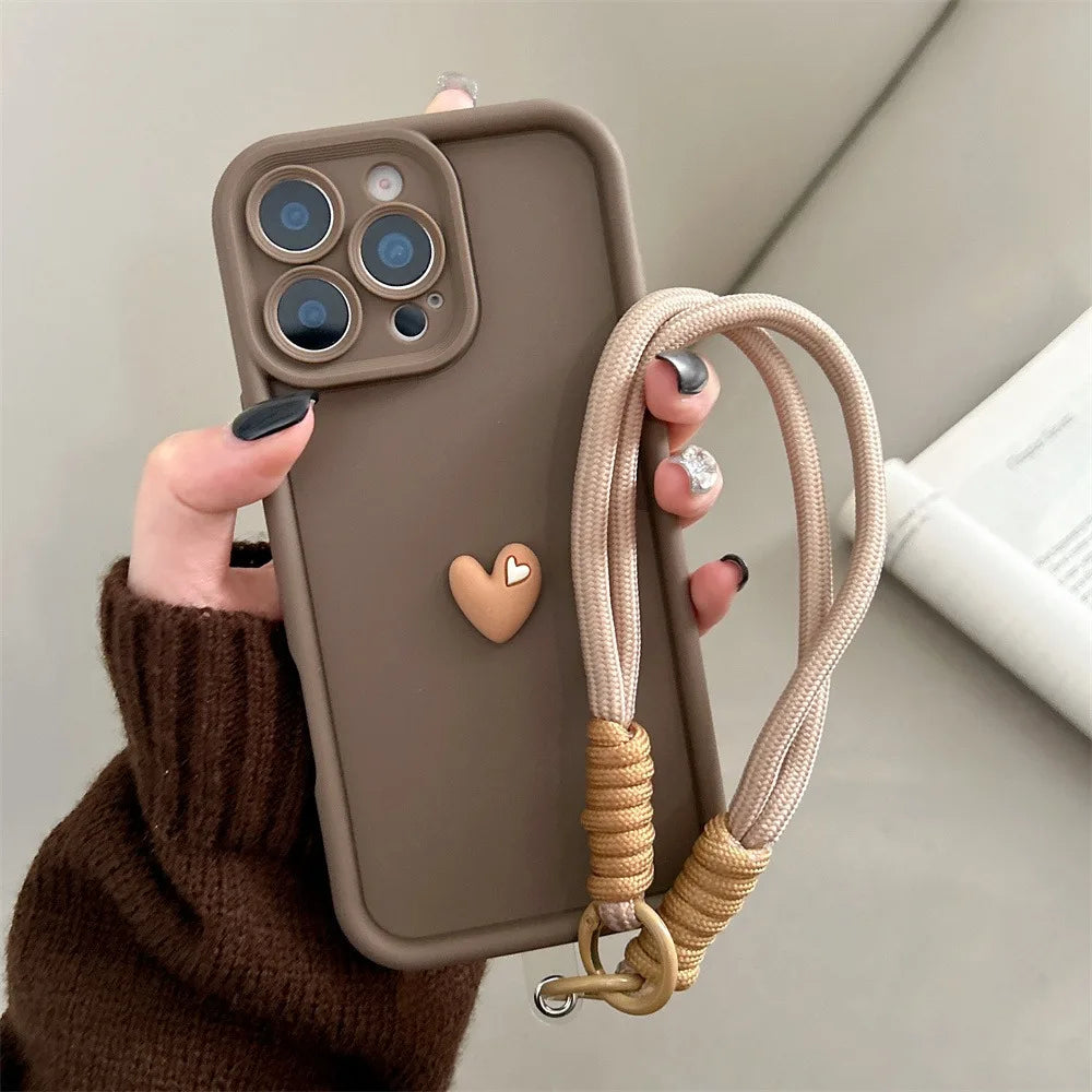 3D Love Heart Soft Lanyard Rope Phone Case For Xiaomi Mi 14 13 12 11 Lite 5G 13T 14T Pro Poco X6 X5 F6 M6 Pro 4G Silicone Cover
