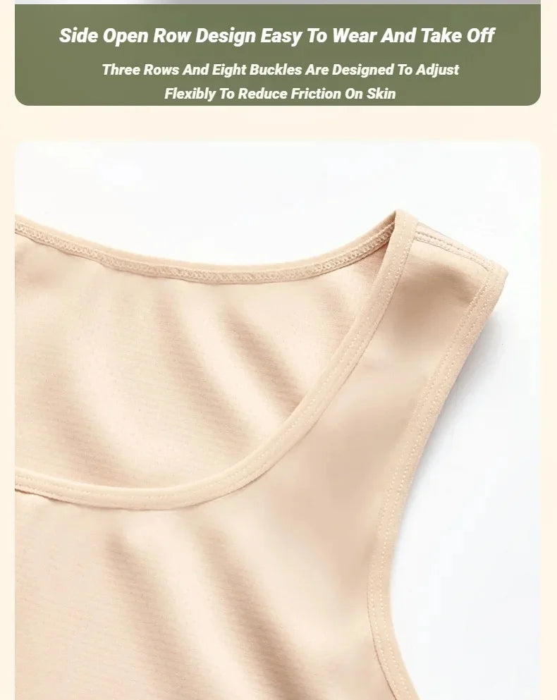 Women Breathable Chest Breast Binder Side Buckle Short Vest Tops Underwear Tank Wireless Wrap Bandages Flat Seamless
