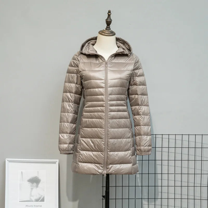 Plus Size 5XL 6XL 7XL Women's Hooded Puffer Jackets 2023 New Arrivals Female Ultra Lightweight Packable Warm Slim Fit Down Coat