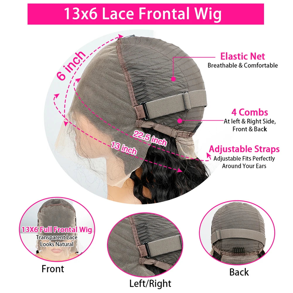 40 46 Inch 13x4 13x6 Full Frontal HD Transparent Lace Long Deep Wave Brazilian Remy Human Hair Pre plucked Wigs 200 Density