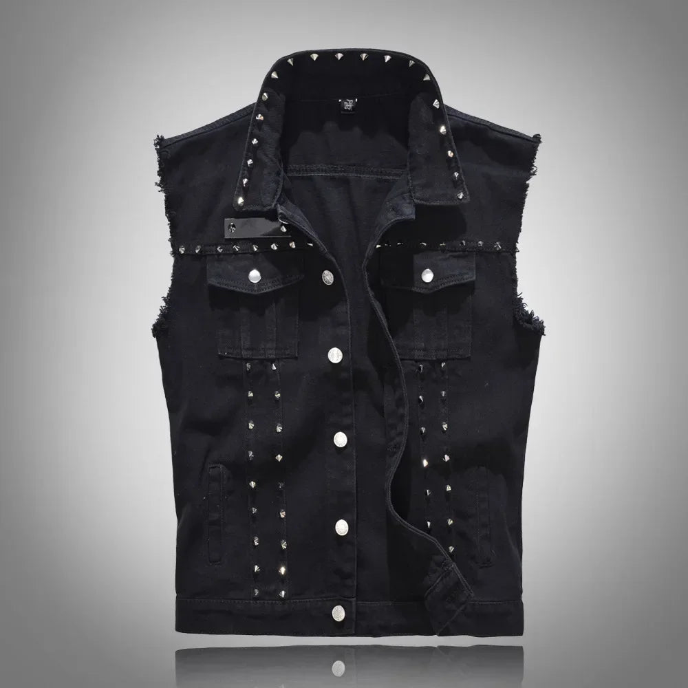 2025 Men's Fashion Jeans Sleeveless Jacket Vest Male Black Blue Denim Jeans Vest  Man Cowboy Outdoors Waistcoat Mens Jacket Vest