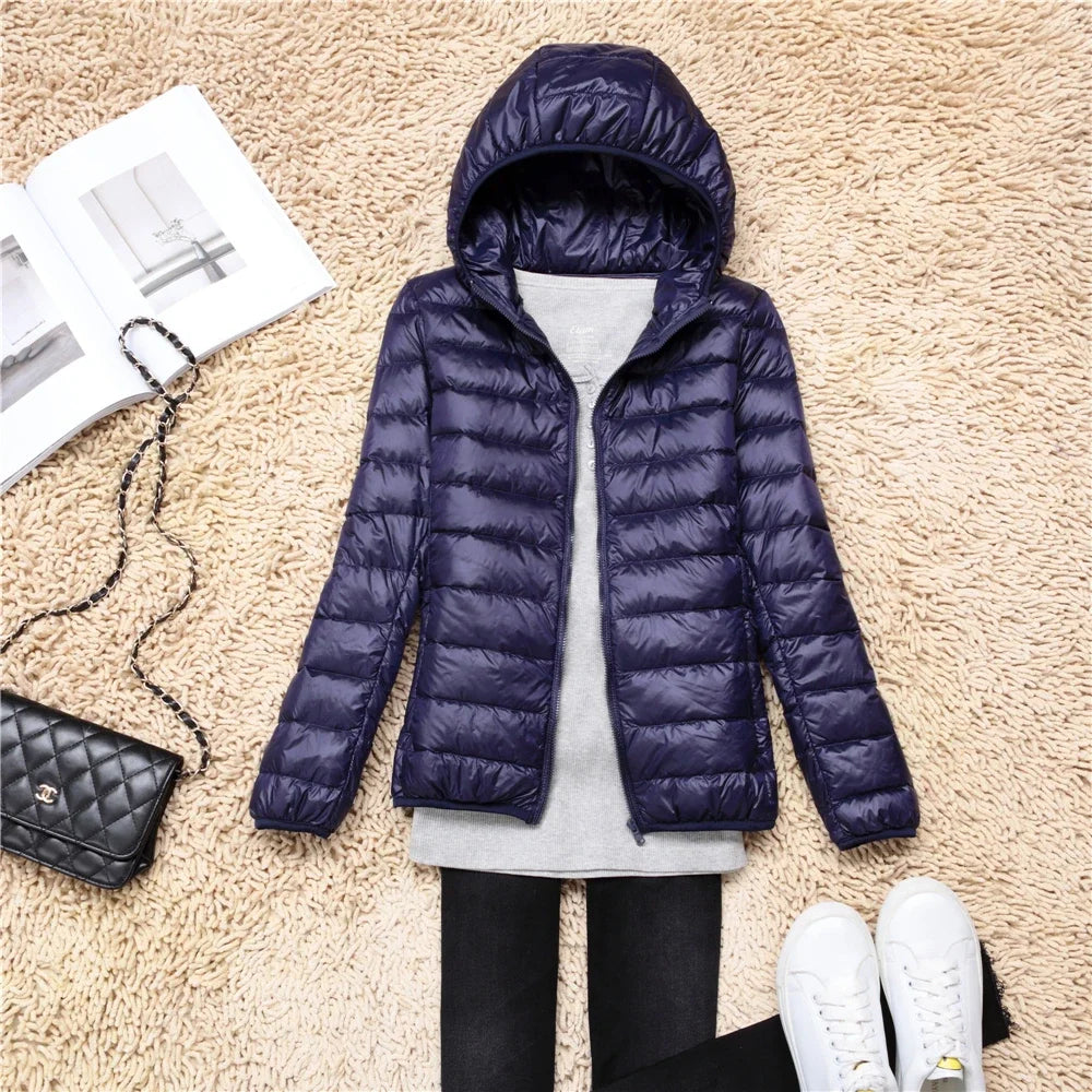 Women Puffer Jacket 2024 New Spring Autumn Female Ultra Light Weight Packable Hooded Down Coats Winter Inner Dock Down Coat